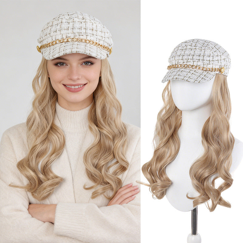 Style Beret Integrated Artificial Hair Big Wave Wig Long Curls