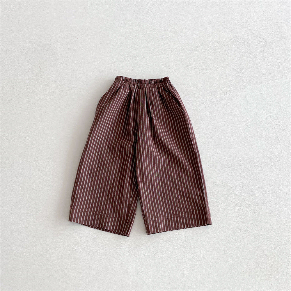 Children's Cotton Linen Stripes Outer Wear Casual Children's Pants