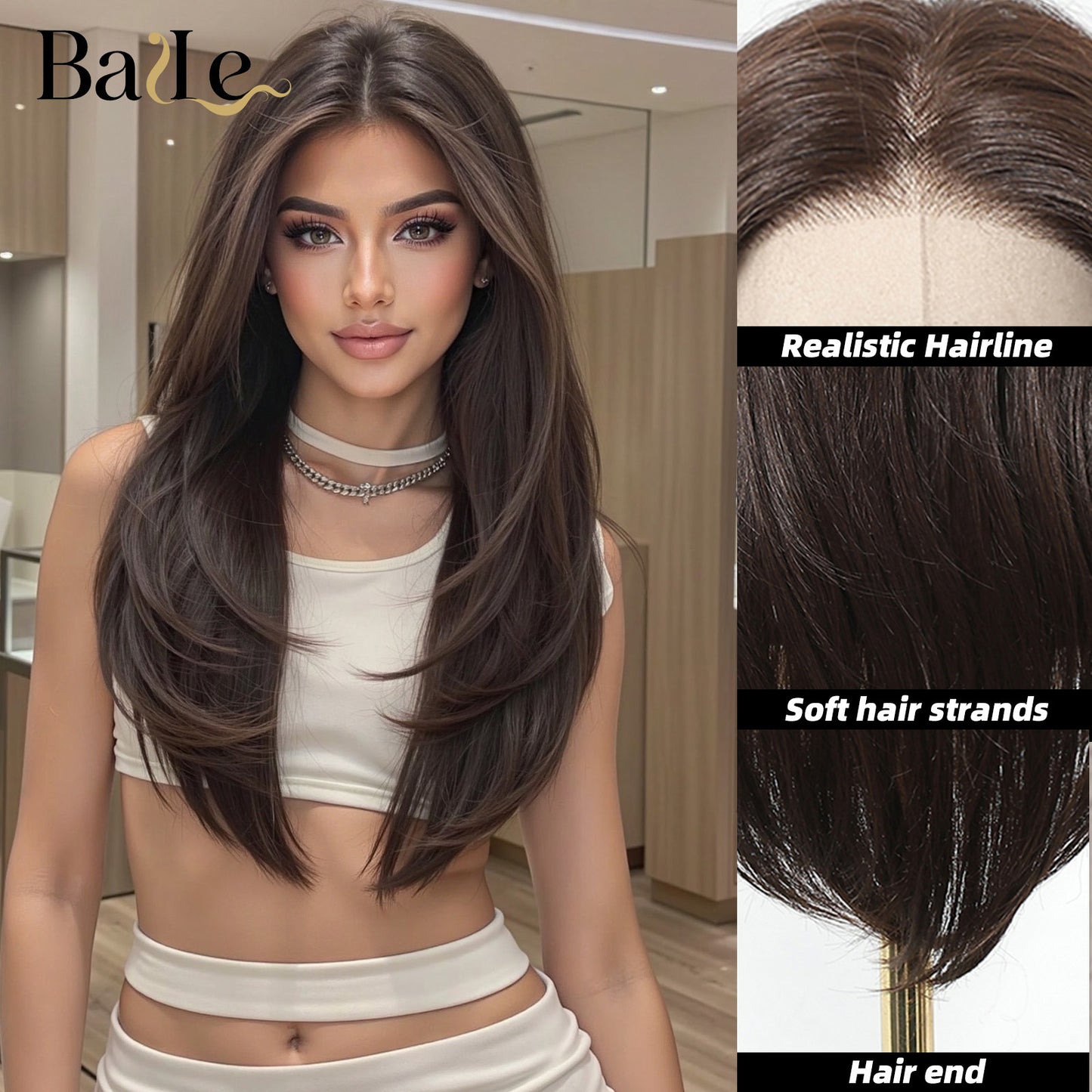 Dark Brown Layered Mid-length Hair Any Long Straight Wig