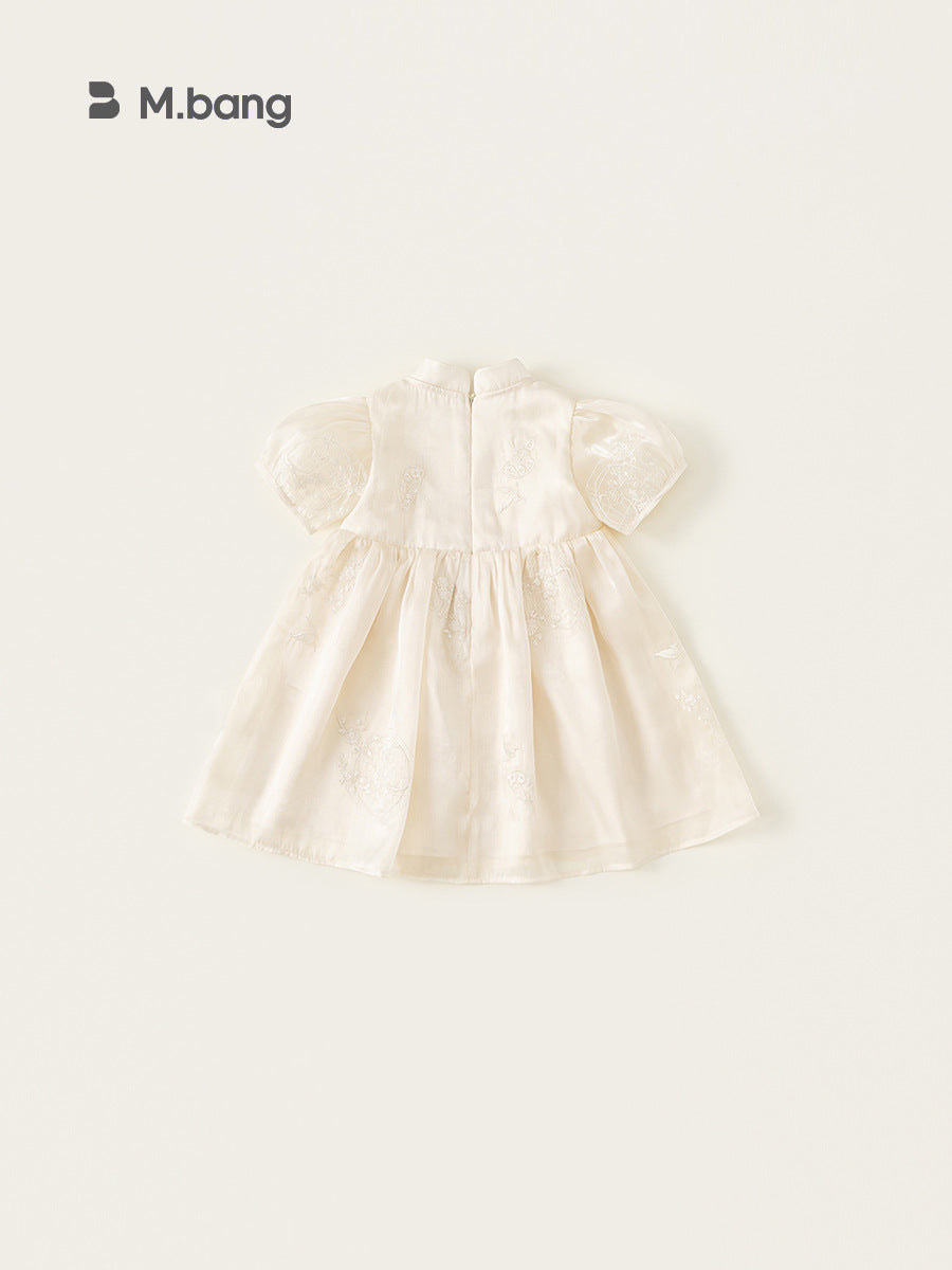 Children's Summer National Style Puff Sleeve Princess Chinese Tulle Children's Dress
