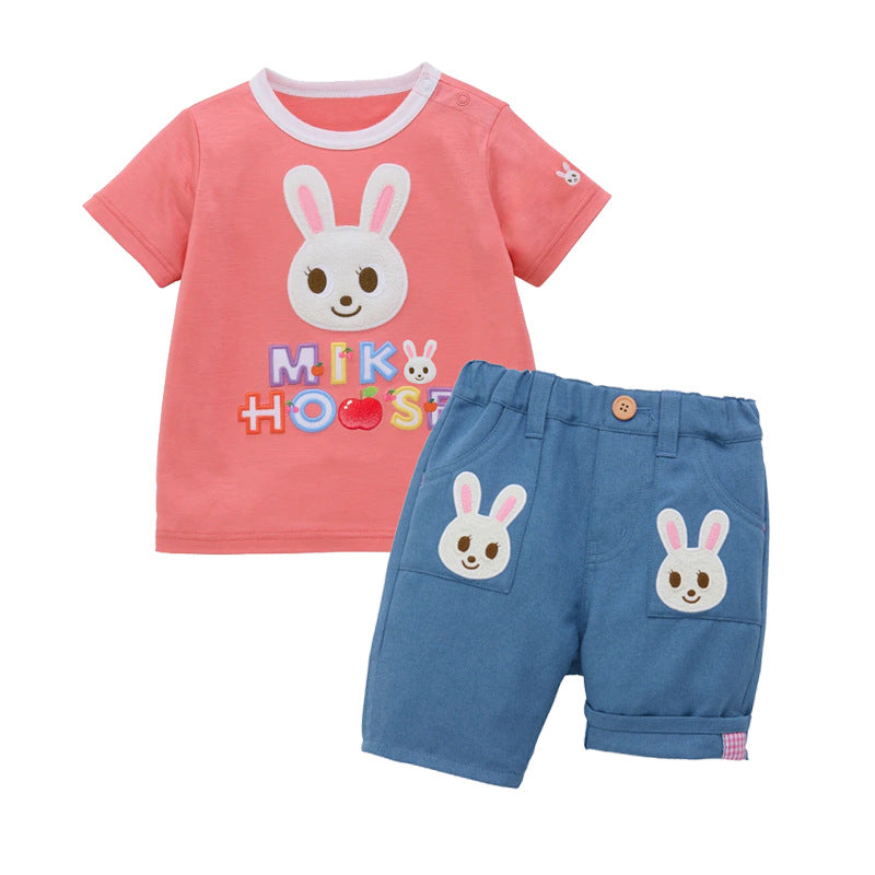Children's Clothing Style Boy Cartoon Little Bear Rabbit Letter Embroidered Children's T-shirt