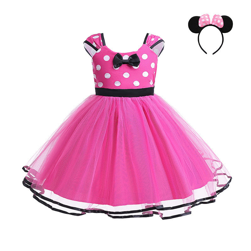 Children's Bubble Skirt Cute Polka Dot Bow Performance Children's Dress