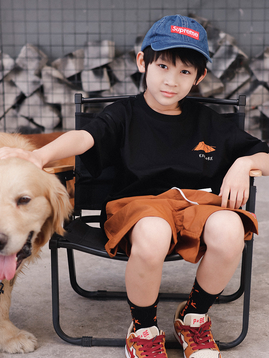 Children's Short-sleeved Summer Shirt Big Outdoor Camping Printed Children's T-shirt