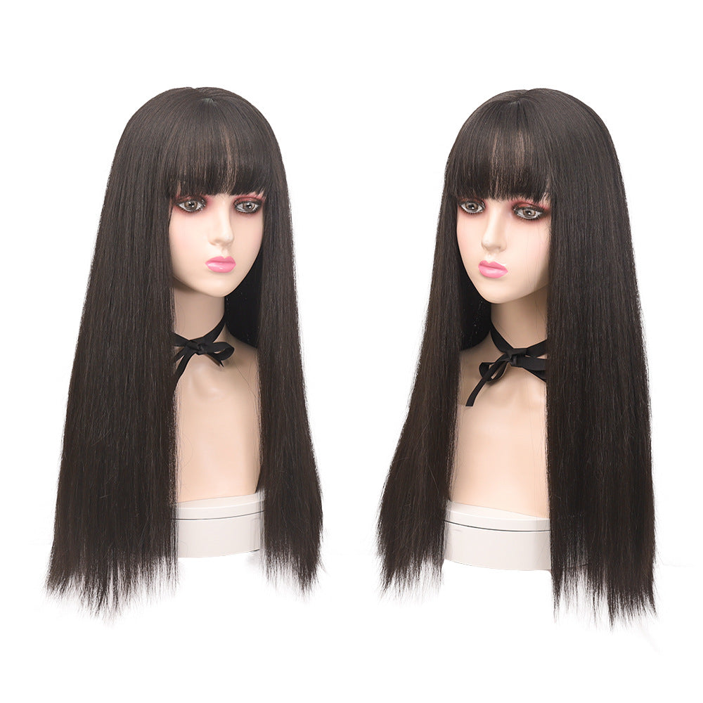Hair Head Cover Full Top Looks Like Real Human Natural Long Straight Wig