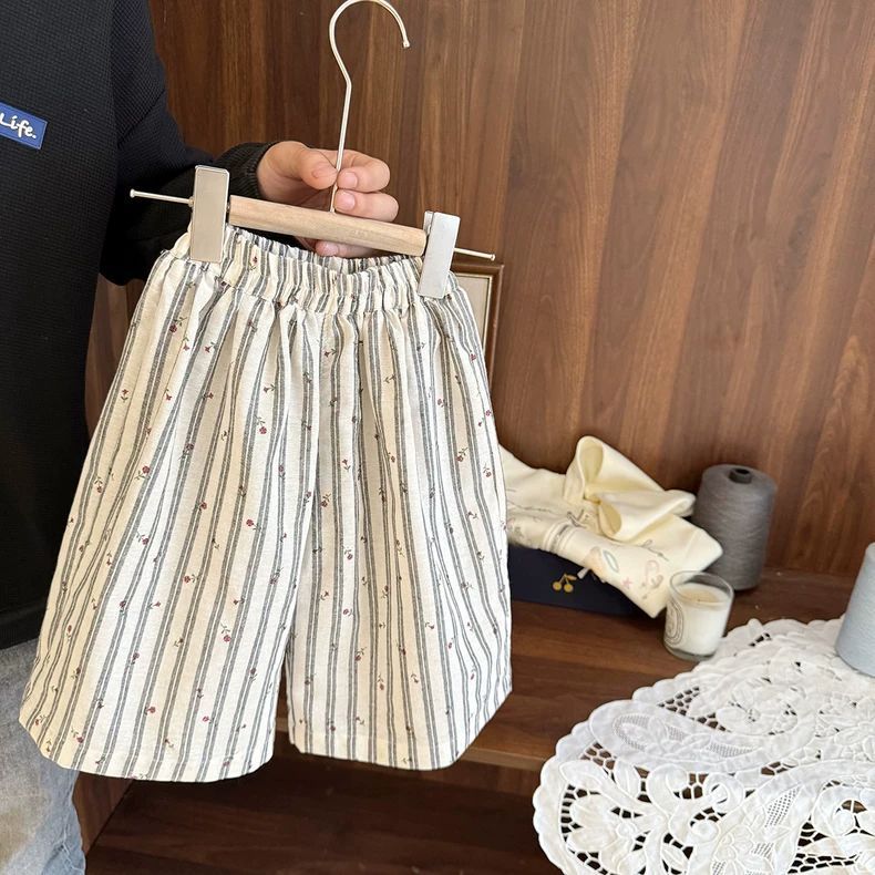 Cotton Linen Vertical Striped Casual Summer Children's Pants