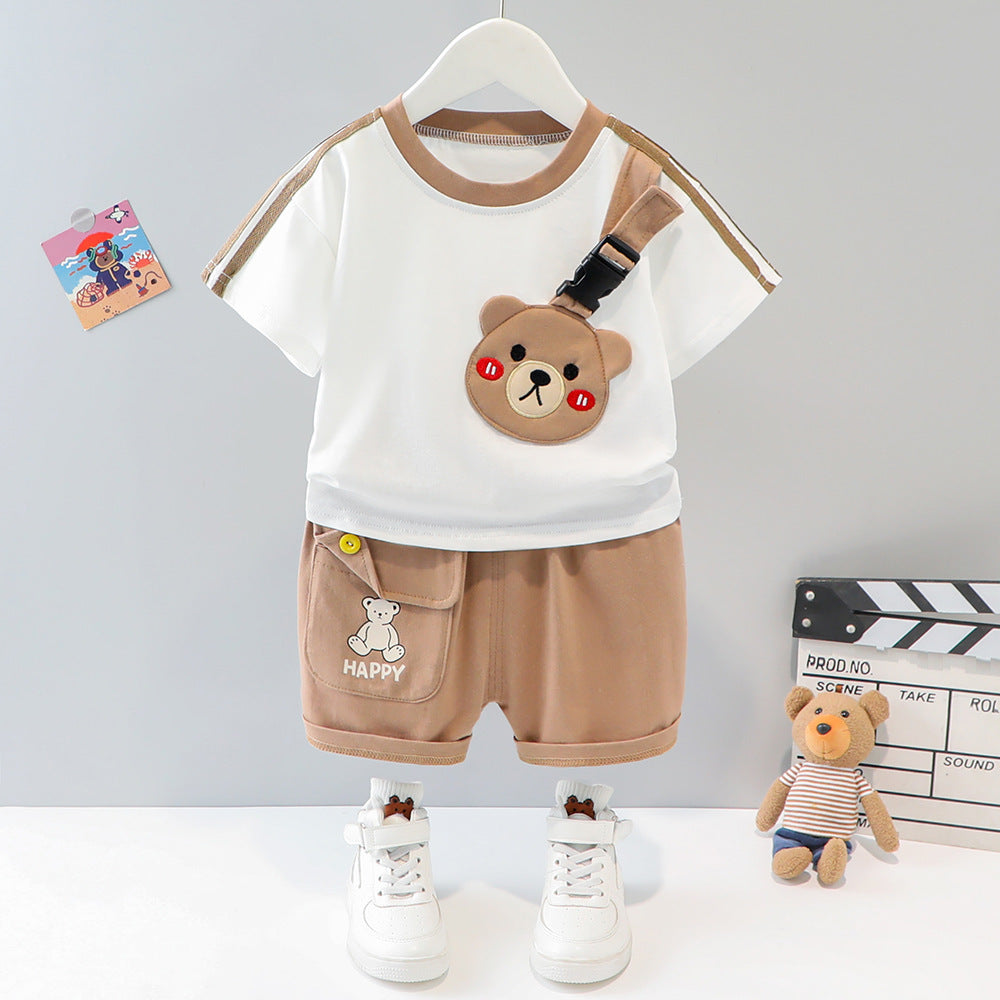 Children's Boys Summer Short-sleeved Cartoon Animal Two-piece Set Children's Suit