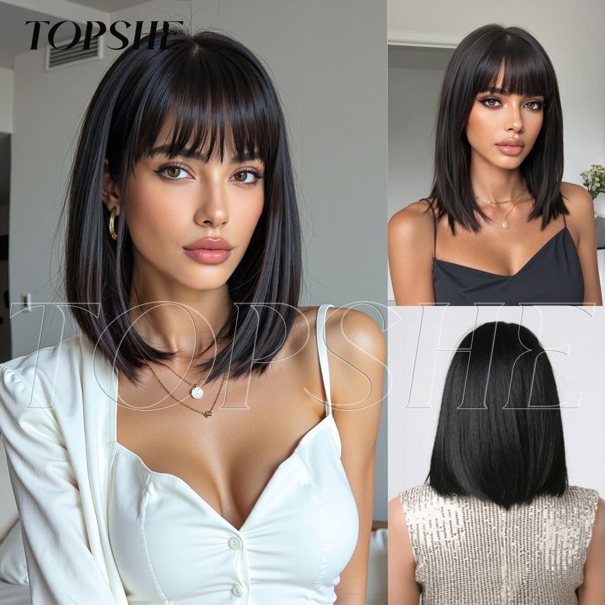 Female Clavicle Gradient Gold Simulation Scalp Wig Short Straight Hair