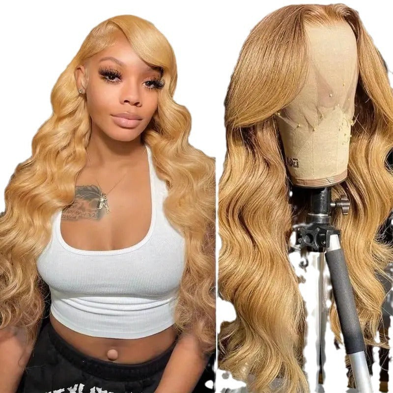 Women's Full Front Lace Golden Big Wave Wig Long Curls