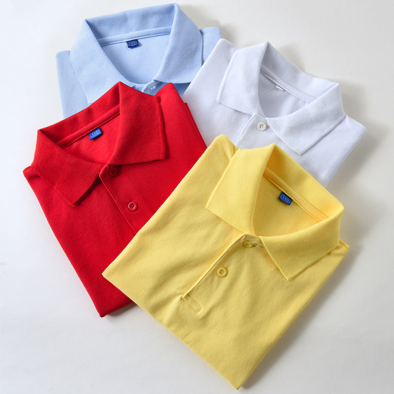 Children's White Shirt Short-sleeved Cotton Lapel Summer School Uniform Older Children's T-shirt