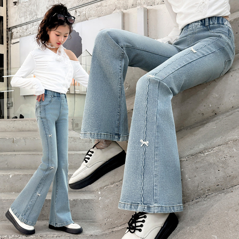 Children's Skinny Jeans Medium Big Bell-bottom Casual Fleece-lined Children's Pants