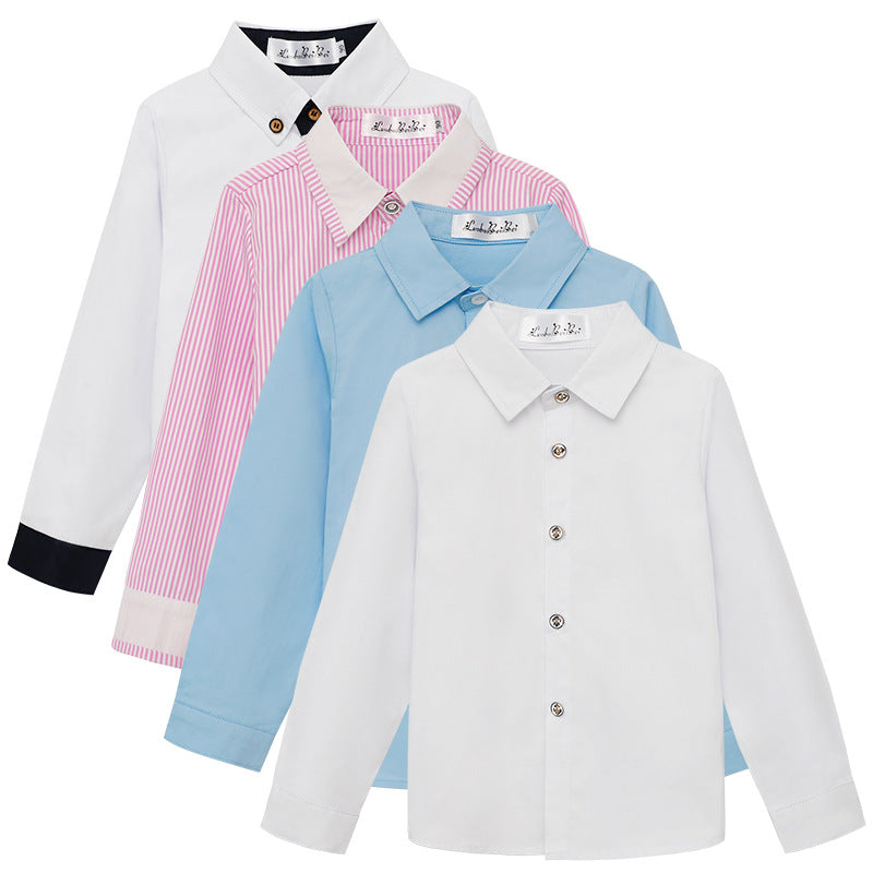 Children's Korean Style Striped Bottoming Thickened Solid Color Long Children's Shirt