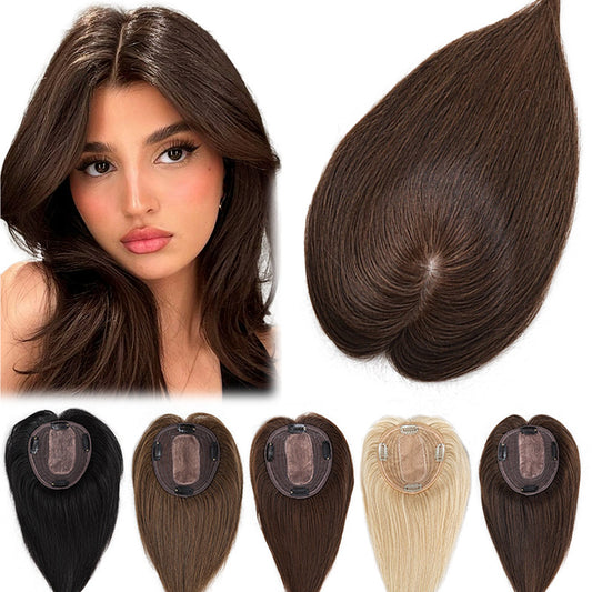 Female Real Hair Head Hairpiece Cover Gray Invisible Wig