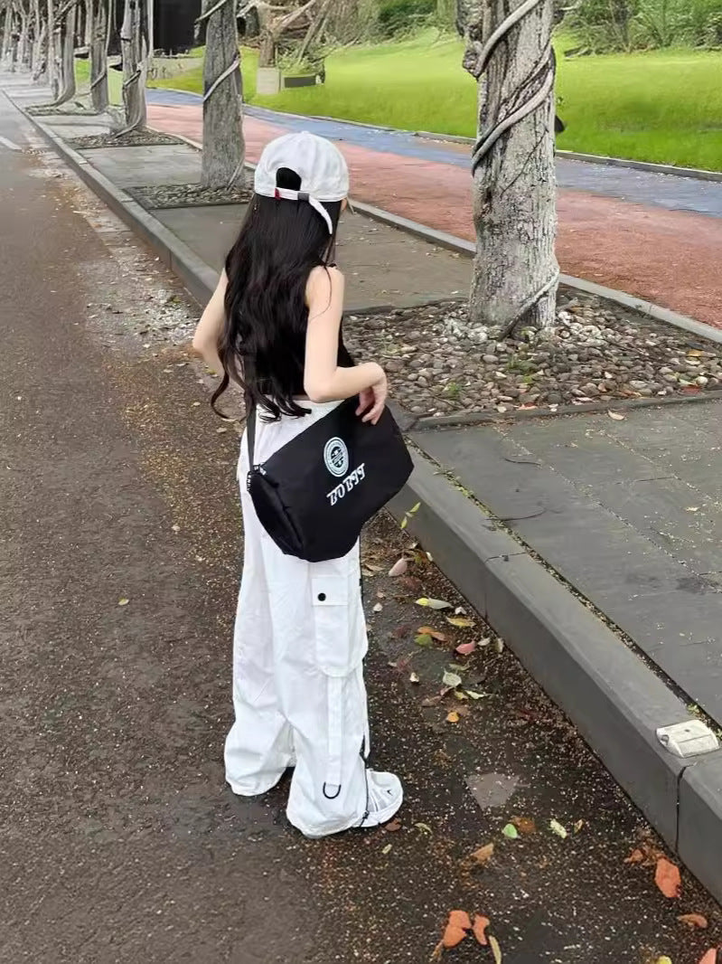 White Overalls Summer Thin American High Waist Jazz Dance Casual Children's Pants