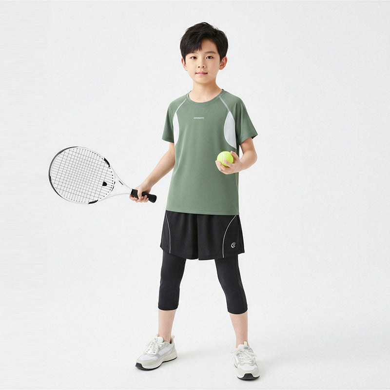 Summer Thin Breathable Class Sports Top Stitching Cool Sense Moisture Children's T-shirt