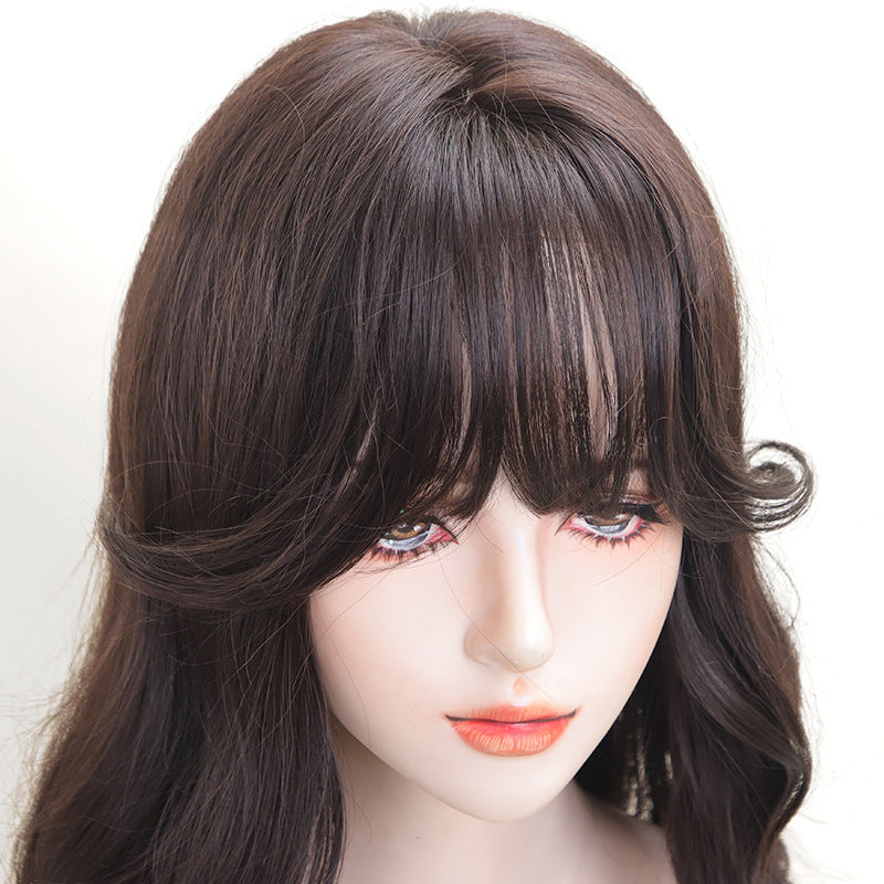 Women's Round Face Curved Split Stitch Cartoon Straight Wig Long Curls