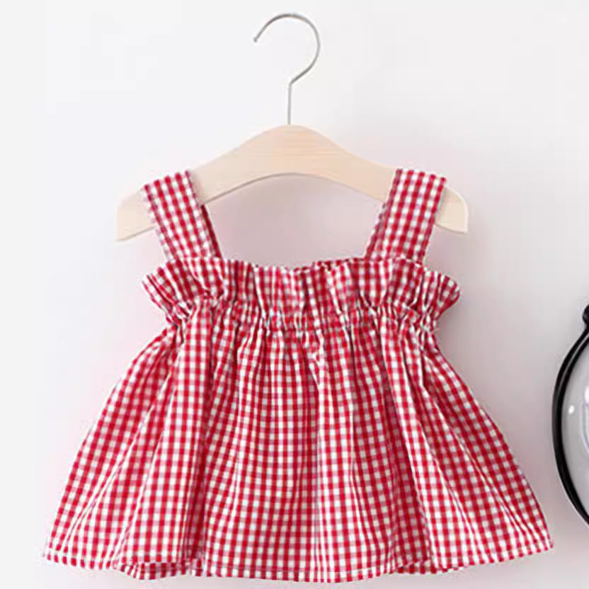 Summer Plaid Suspenders Butt Clothes Trendy Children's Suit