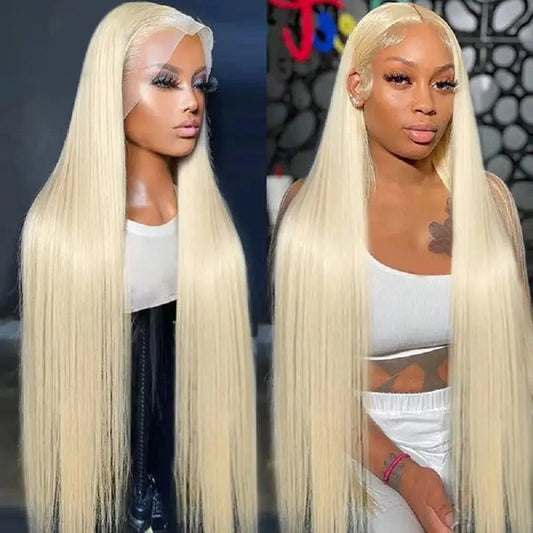 Fashion Light Gold Front Lace Head Long Straight Wig