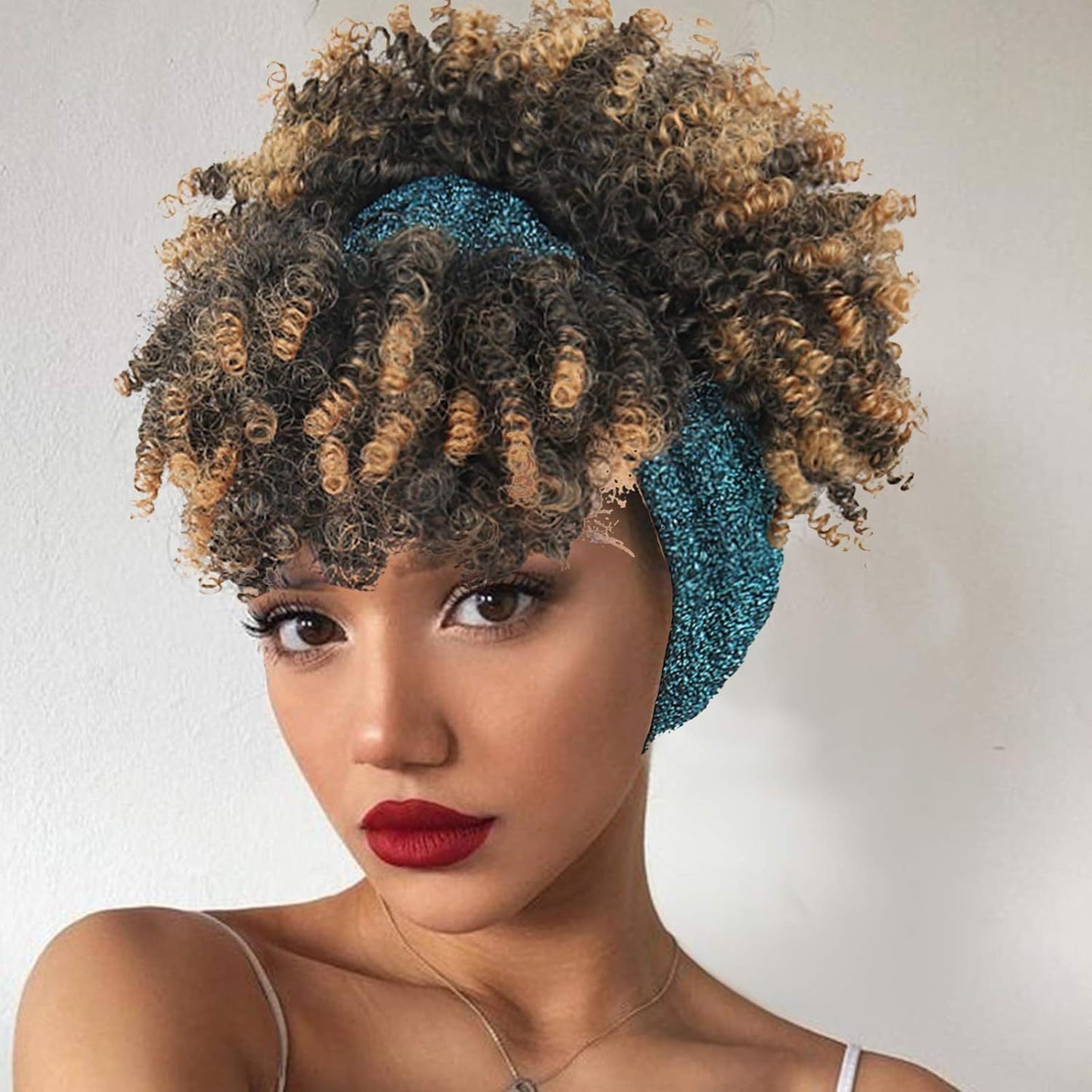 Small Turban Female Headband Bangs Fluffy Wig Short Curly Hair