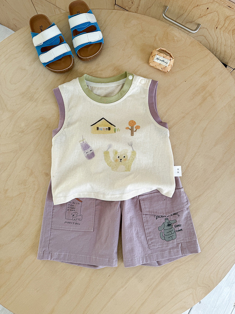 Vest Versatile Shorts Cartoon Printed Sleeveless Children's T-shirt