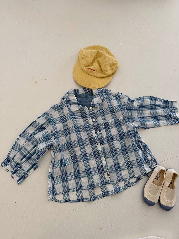 Children's Clothing Summer Korean Style Boys Thin Plaid Sun Protection Children's Shirt