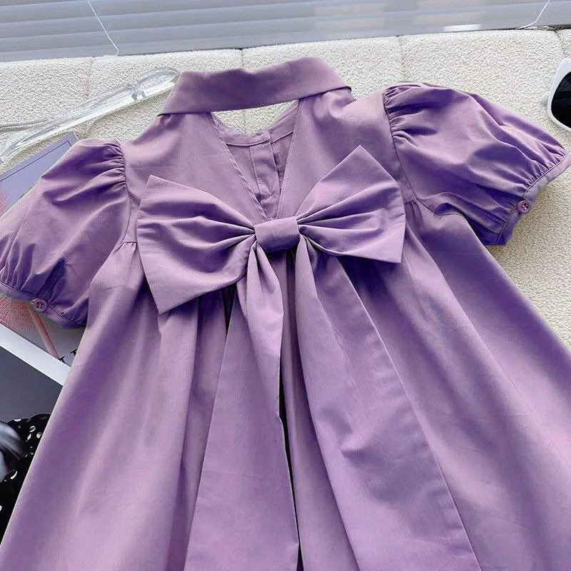 Children's Puff Sleeve Summer Western Style Medium Big Design Sense Collar Children's Dress