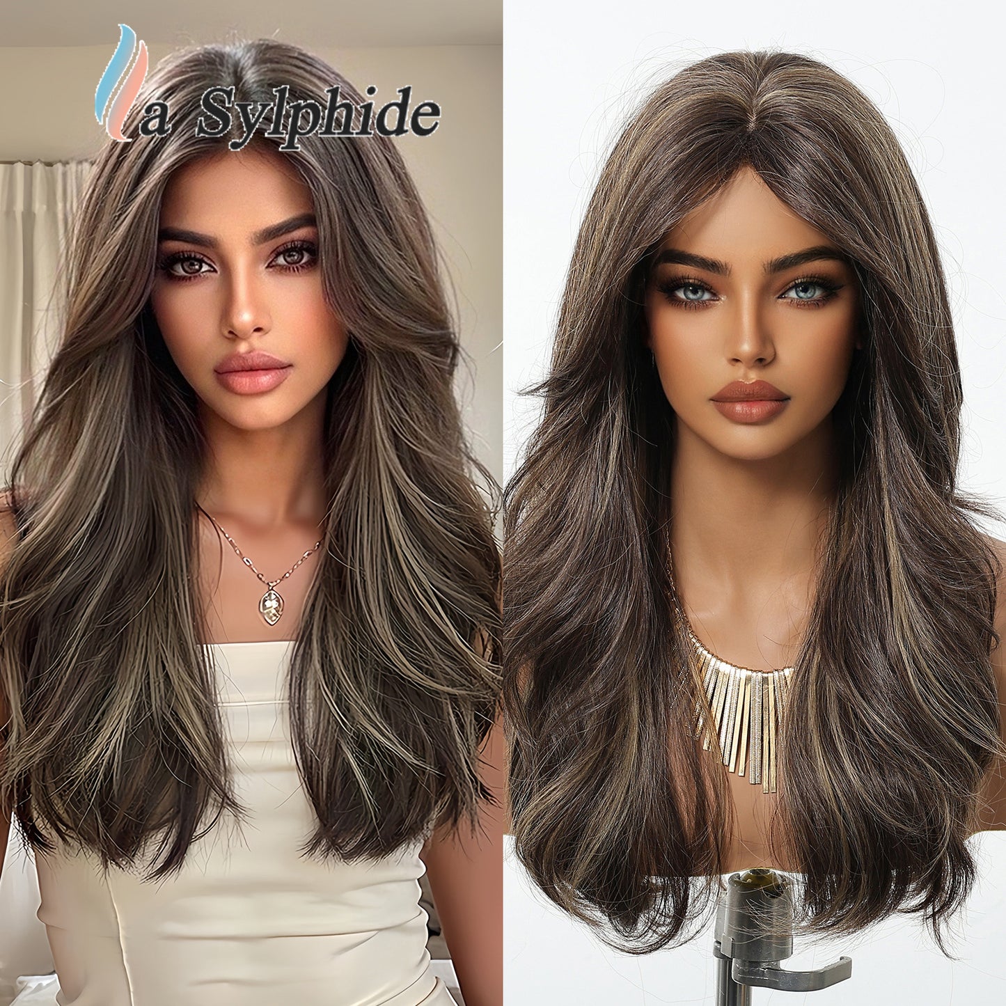 Women's Hair Mixed Color Gradient Gray White Female Long Straight Wig