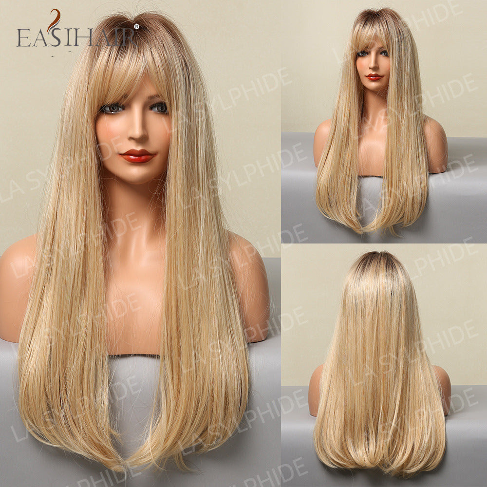 Color Hair Air Bangs Female Mechanism Whole Head Long Straight Wig