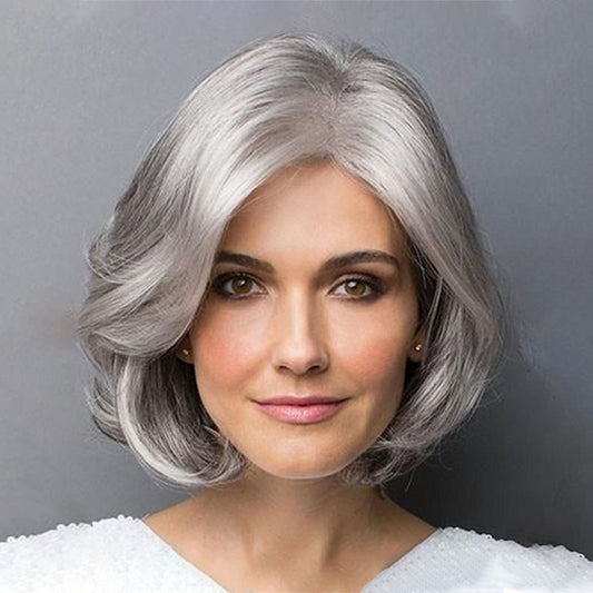 Women's Synthetic Granny Grey Sier Gray Sheath Wig Short Curly Hair