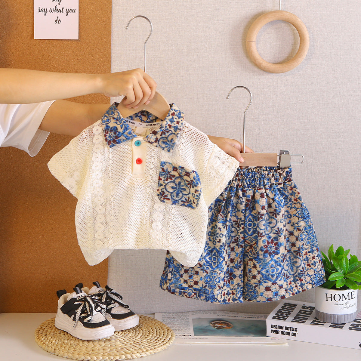 Children's Korean Style Boy Clothes Casual Hollow Short Sleeve Children's Suit