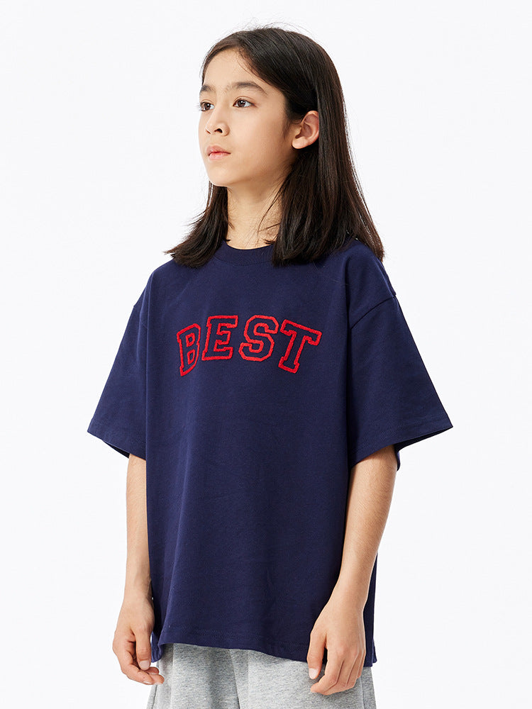 Children's Clothing Summer Embroidery Female Boy's Short-sleeved Cotton Boy Casual Loose Children's T-shirt