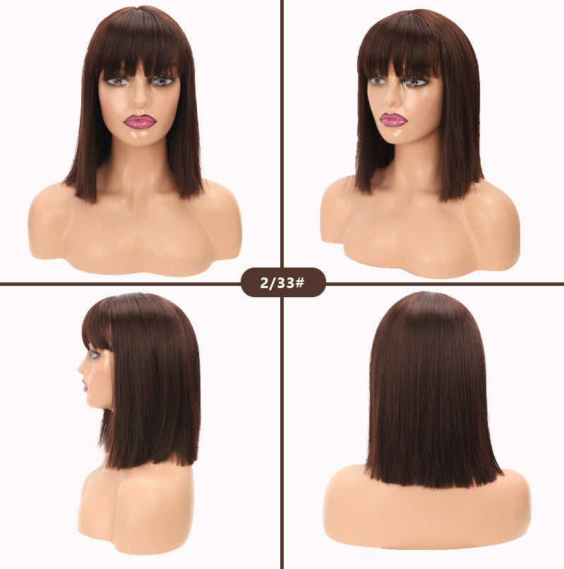 Collarbone Length Haircut Head Chemical Fiber Wig Short Straight Hair