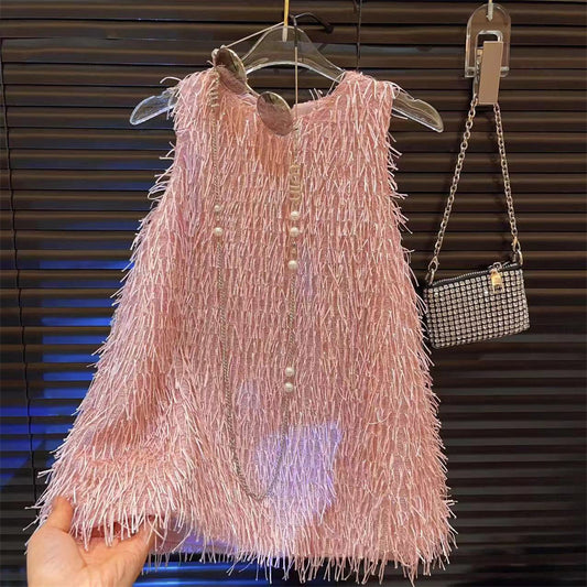 Summer Princess Classic Style Tassel Round Neck Vest Children's Dress