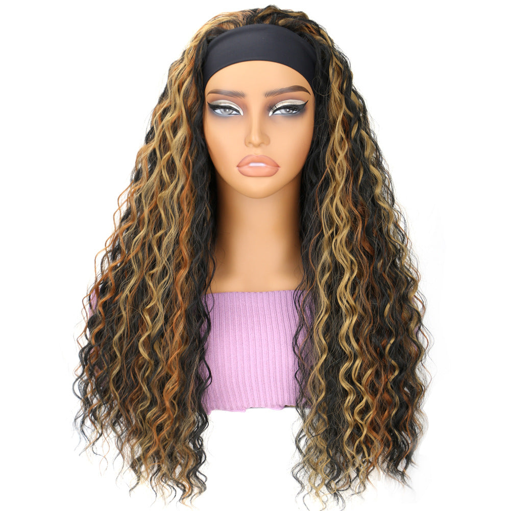 Women's Headscarf African Fashion Hand Wrapped Small Wig Long Curls