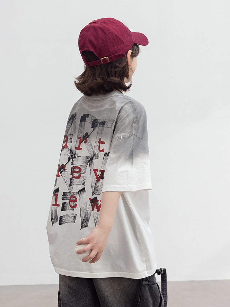 Children's Boy's Short-sleeved Summer Clothes Fashion Half Sleeve Older Cotton Tops Children's T-shirt