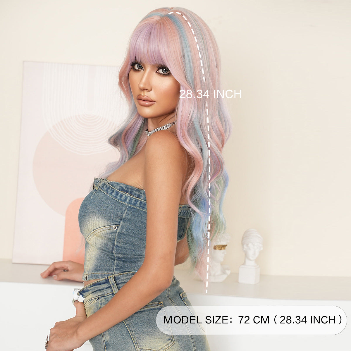 Women's Paris Painting Dyed Rainbow Curly Big Wig Long Curls
