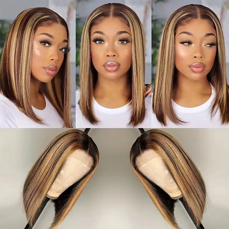 Front Lace Female Medium Fluffy Natural Wig Short Straight Hair