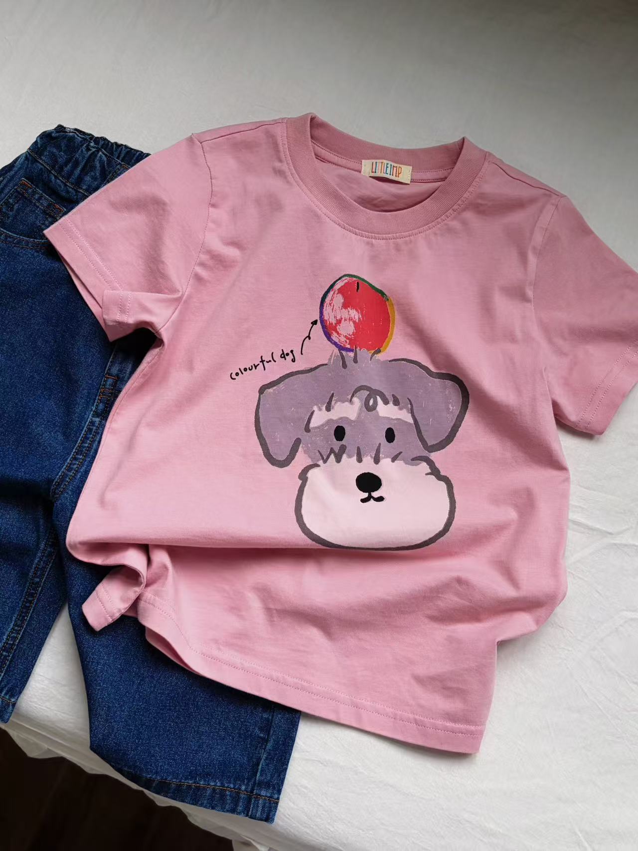 Clothes Pure Cotton Cartoon Printed Antibacterial Round Children's T-shirt