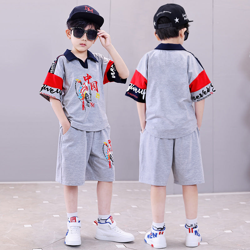 Children's Summer T-shirt Short-sleeved Shorts Two-piece Trendy Cool Handsome Children's Suit