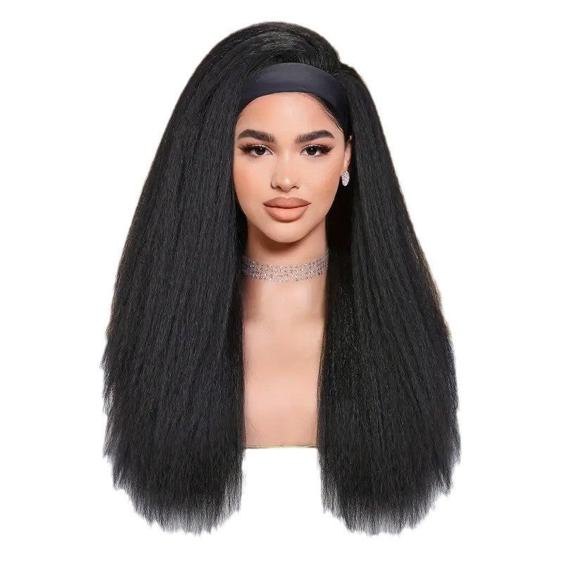 Hair Ice Silk Band Headband Turban Long Straight Wig