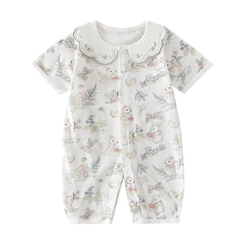Summer Pure Cotton Class Boneless Short Sleeve Rompers Air Conditioning Jumpsuit, Climbing Suit