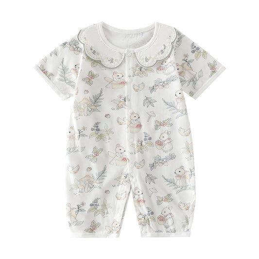 Summer Pure Cotton Class Boneless Short Sleeve Rompers Air Conditioning Jumpsuit, Climbing Suit