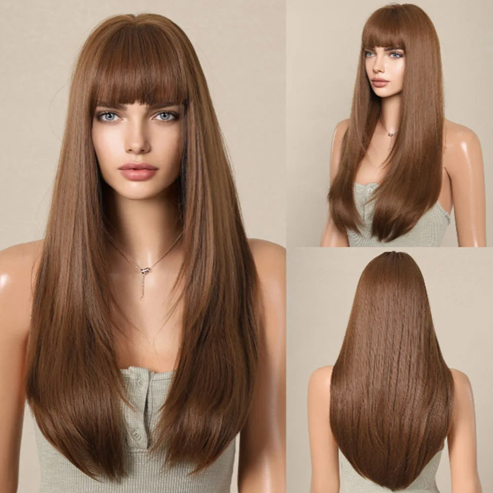 Bangs Gradient Gray Hair Chemical Fiber Head Long Straight Wig