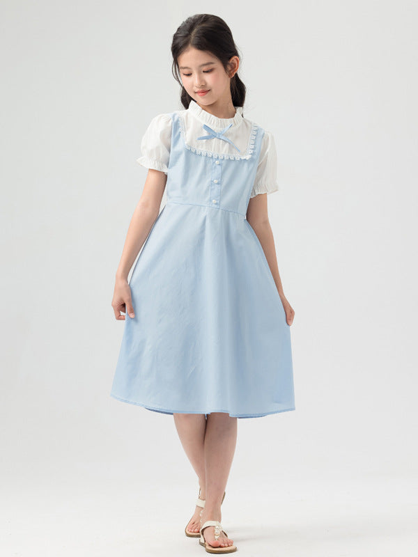 Fake Two-piece Summer Stand Collar Princess Big French Children's Dress