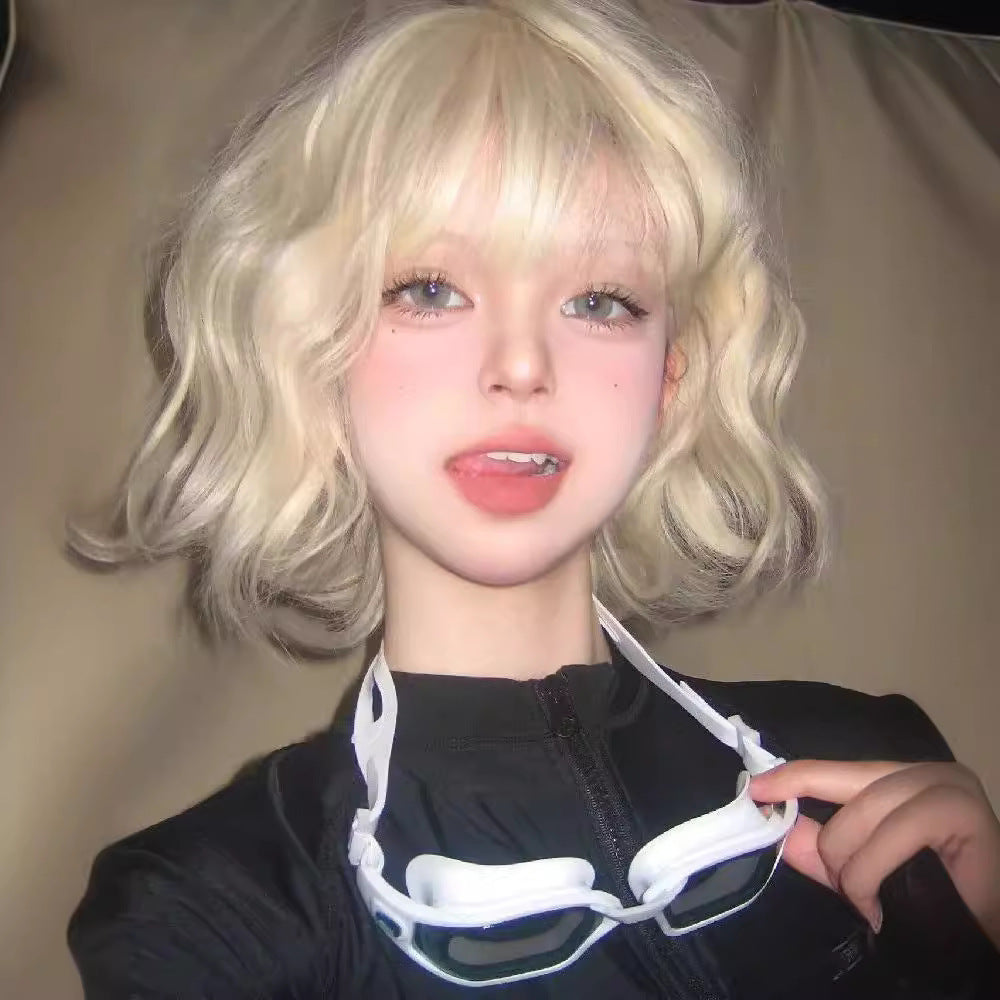 Women's Gold Color Cute Daily Natural Realistic Small Wig Short Curly Hair