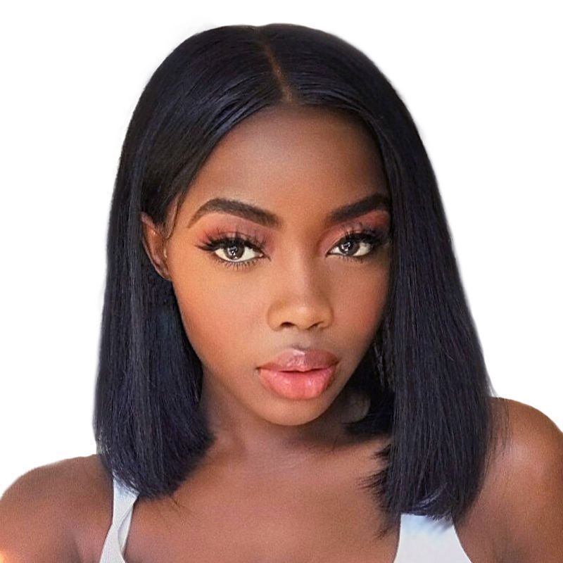 Women's Black Fiber Chemical Former Lace Head Cap Overseas Wig Short Straight Hair