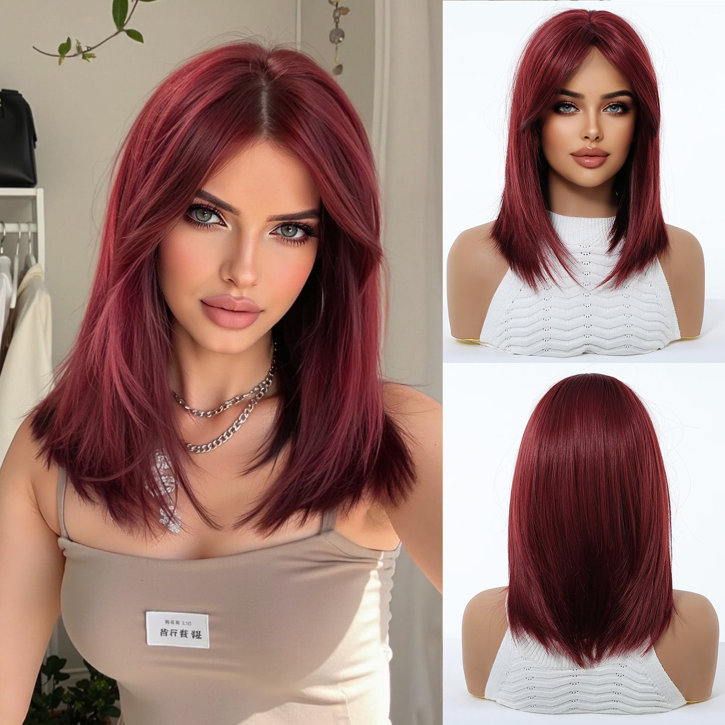 Gradient Gold Female Medium Hair Style Long Straight Wig