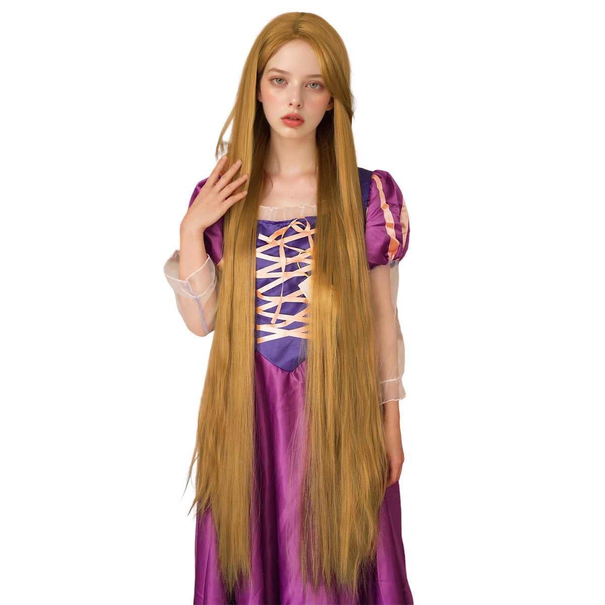Long Hair Princess Costume Super Straight Golden Street Dress Up Cos Wig