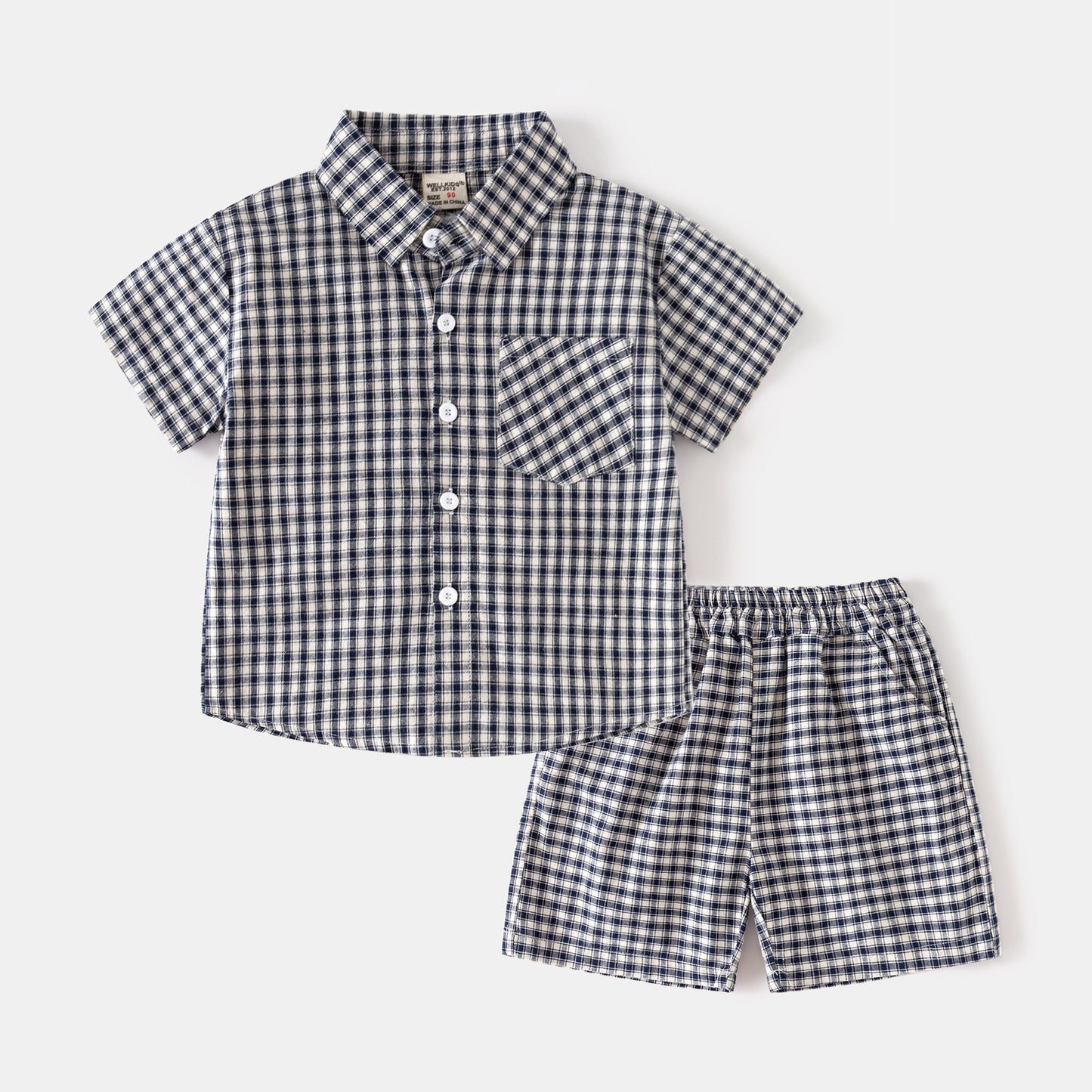 Children's Summer Korean Short-sleeved Plaid Casual Shirt Two-piece Fashion Children's Suit