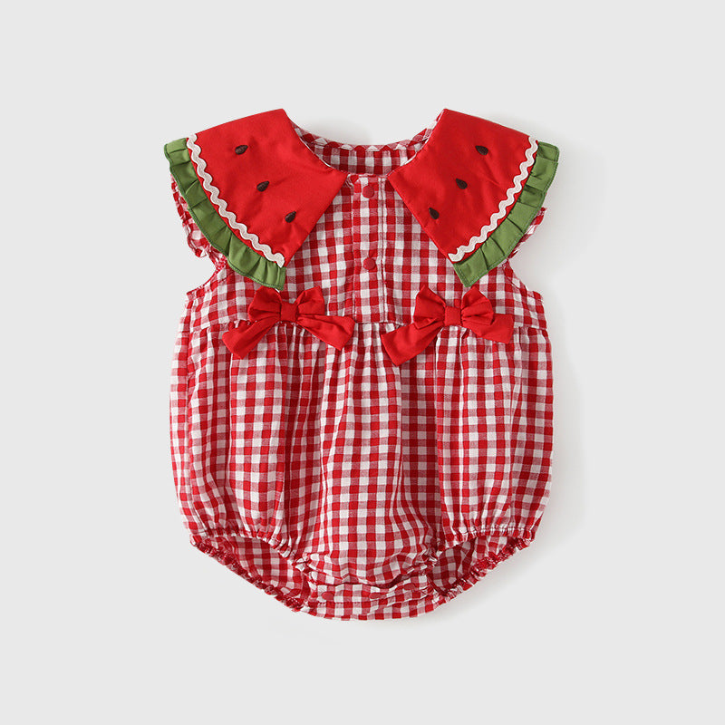 Women's Red White Checkered Triangle Rompers Infant Jumpsuit, Climbing Suit