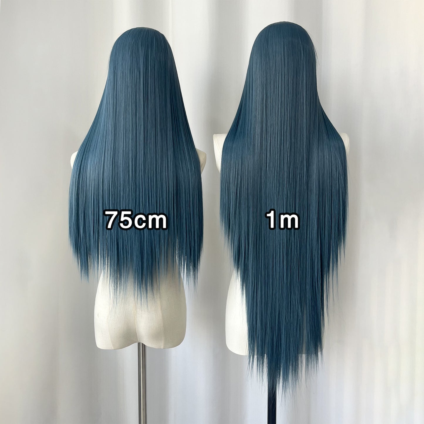 Universal Blue Color Head Cover Hand Crochet Embryo Forehead Lace Long Straight Wig